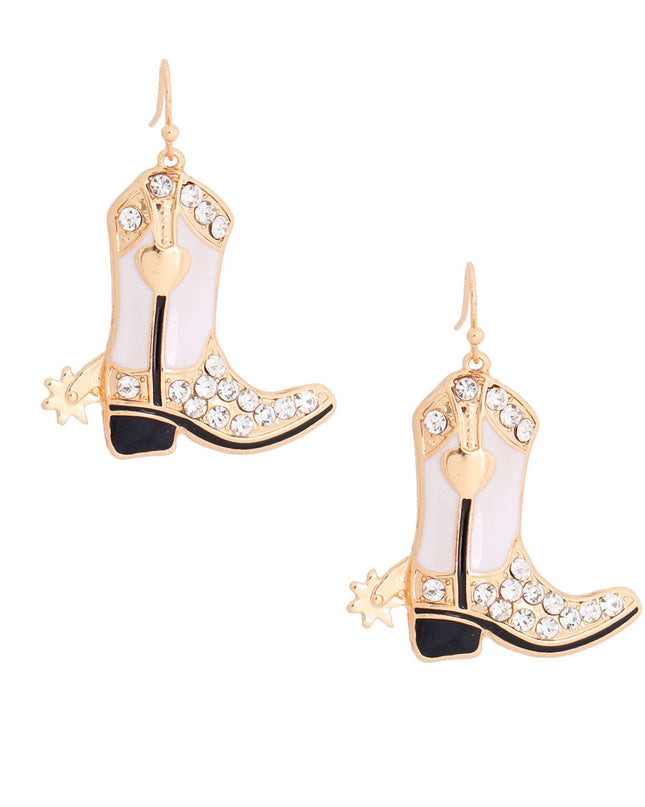 White Bling Cowgirl Boot Earrings