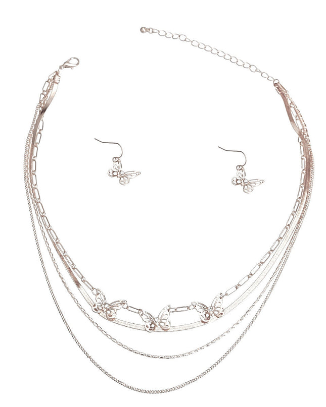 Silver 4 Layer Butterfly Chain Necklace