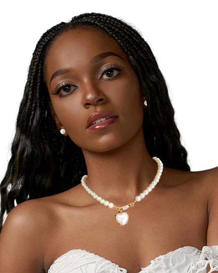 Cream Pearl Heart Pendant Choker