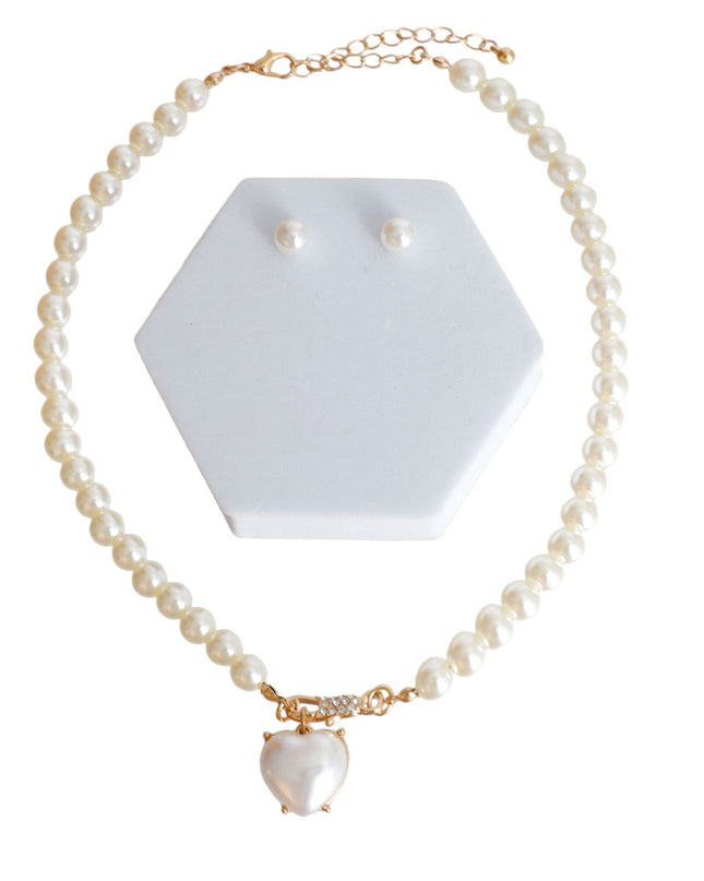 Cream Pearl Heart Pendant Choker