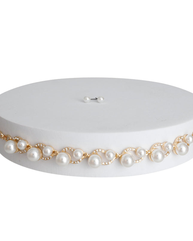 Cream Pearl Bling Gold Choker