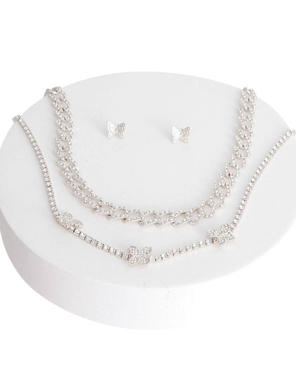 Silver Rhinestone Butterfly Station 2Pc Set