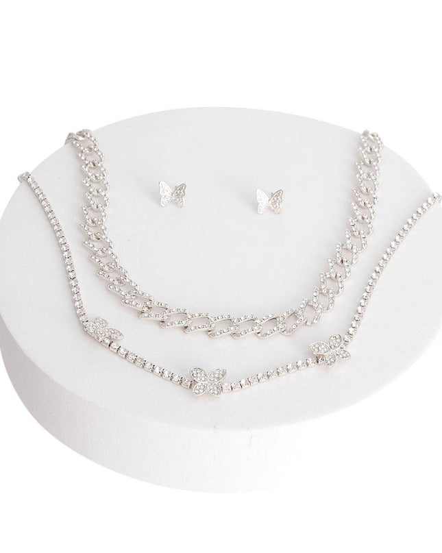 Silver Rhinestone Butterfly Station 2Pc Set