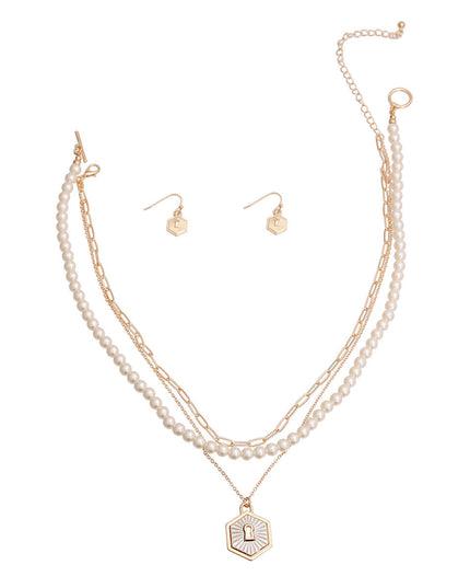 Gold 3 Layer Pearl Lock Necklace