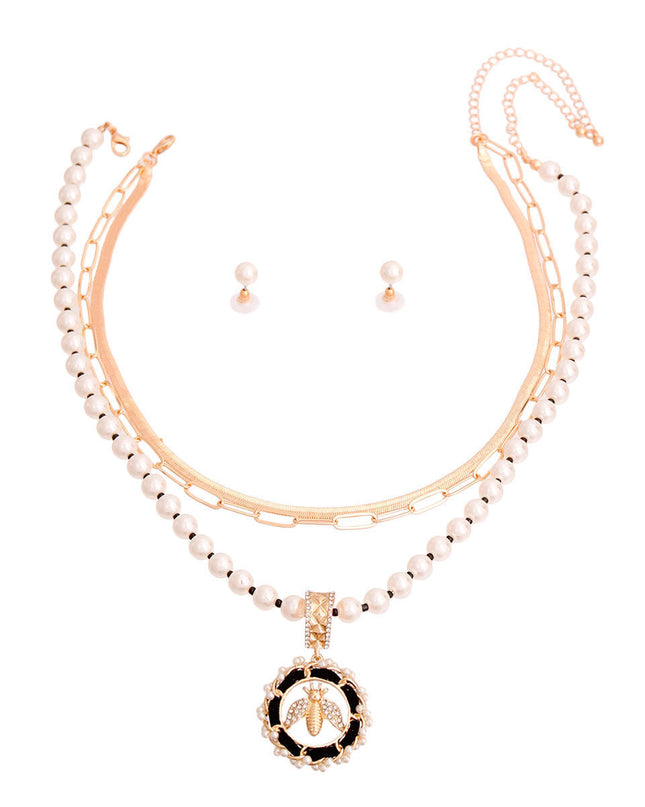 Designer Style Gold Pearl Layered Chain Set