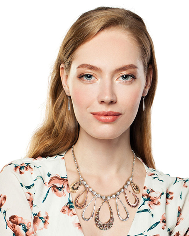 Mixed Metal Burnished Teardrop Necklace