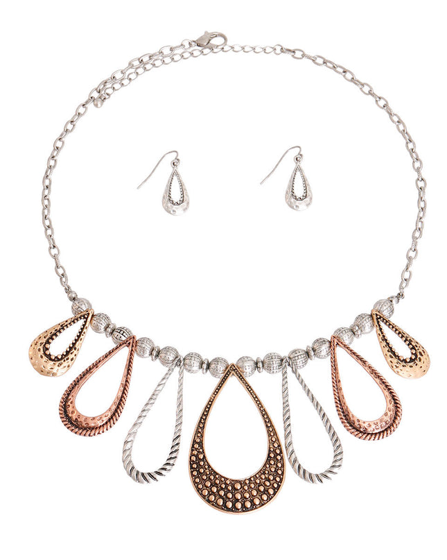 Mixed Metal Burnished Teardrop Necklace